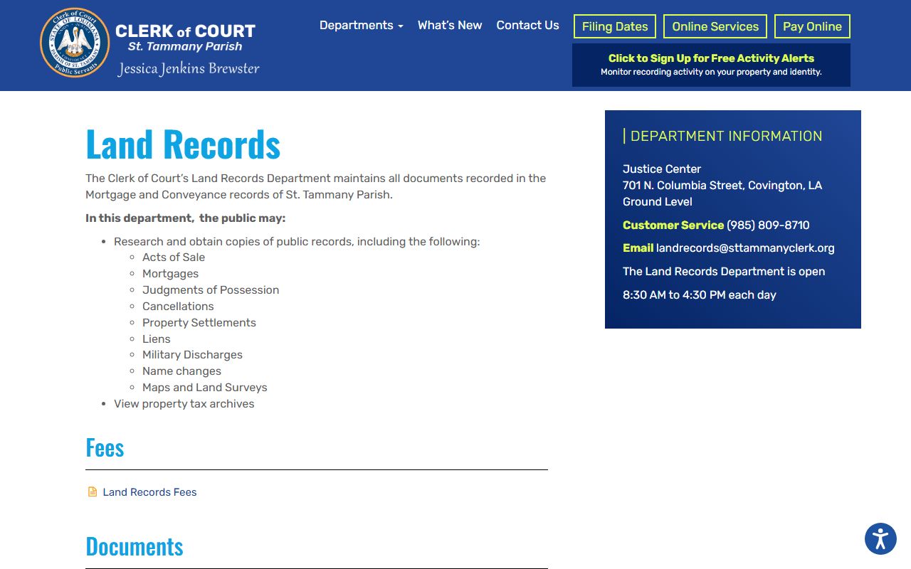 St. Tammany Parish Clerk of Court land records page