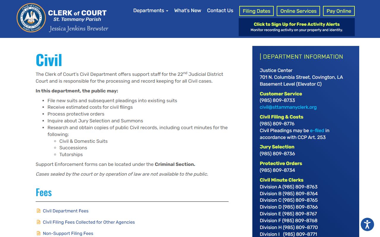 St. Tammany Parish civil department page for probate and succession records