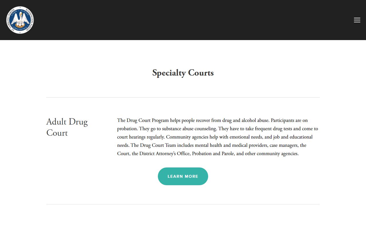 St. Tammany Parish District Court specialty court records page