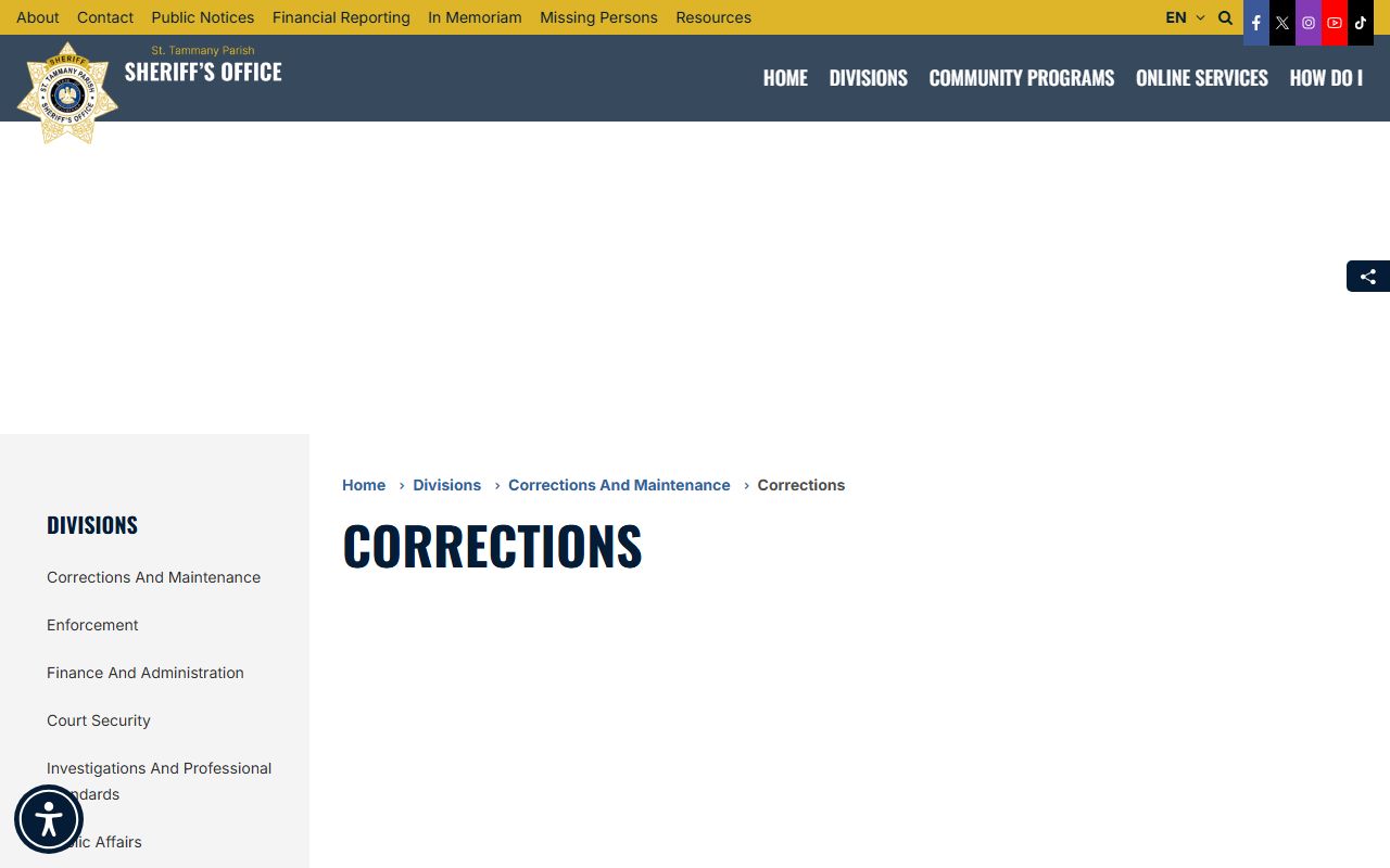 St. Tammany Parish corrections division inmate records page